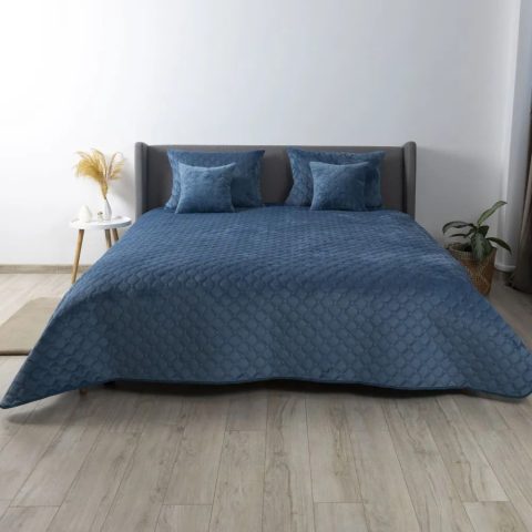 Покривало ТЕП "VELOUR" 150*210 см синє/ромб круглий
